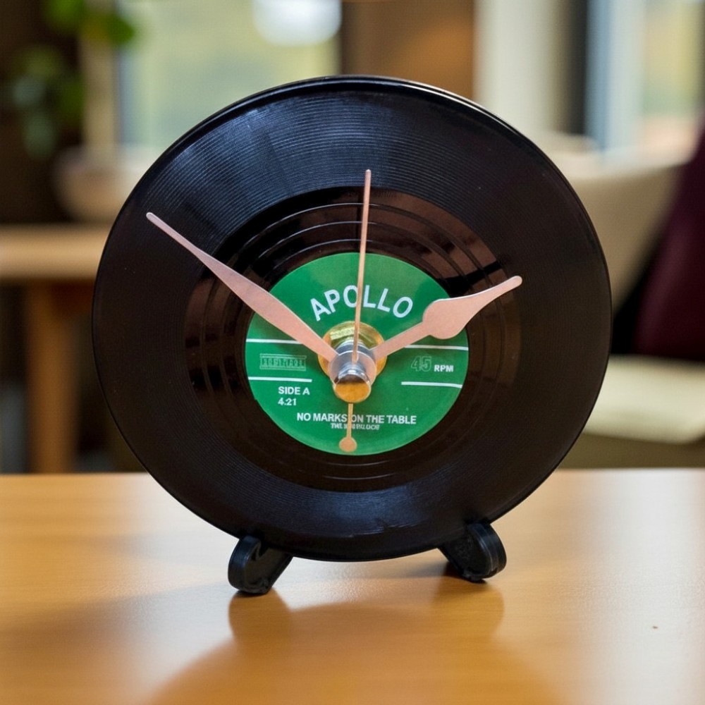 Novelty Mini Vinyl Record Clock With Display Stand - Perfect Music Gift for Him or Her - Design 4