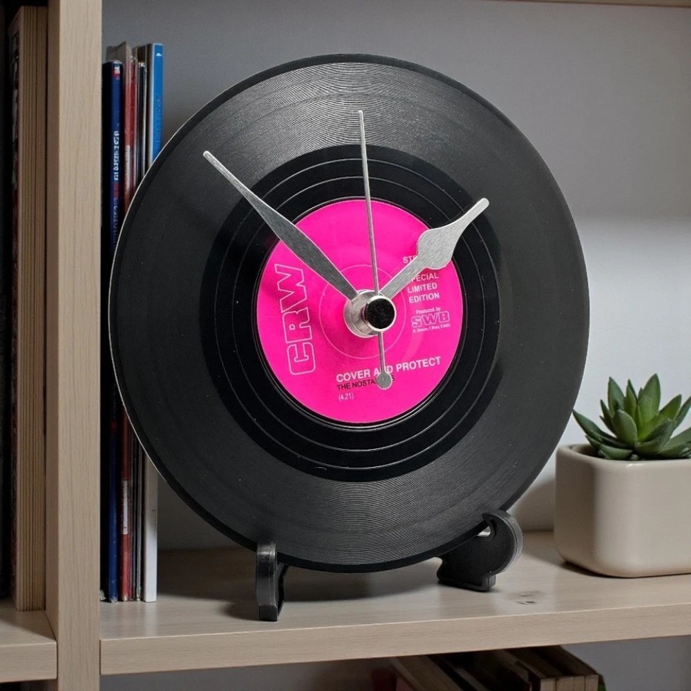 Novelty Mini Vinyl Record Clock With Display Stand - Perfect Music Gift for Him or Her - Design 5