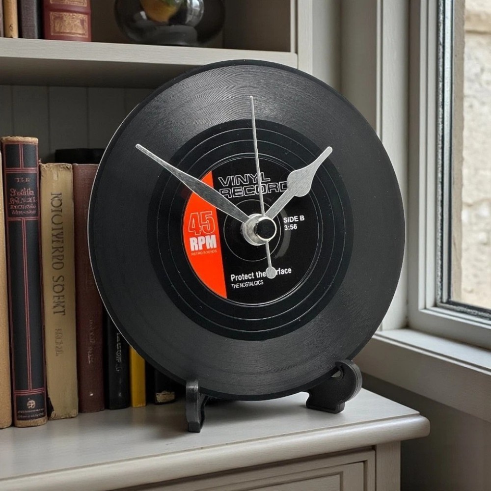 Novelty Mini Vinyl Record Clock With Display Stand - Perfect Music Gift for Him or Her - Design 6