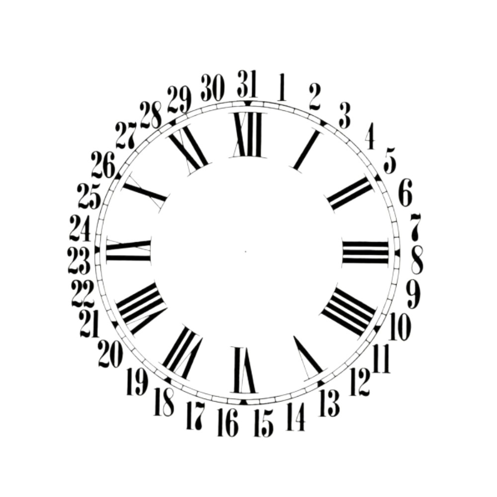 31 Day White Card Clock Dial Face Black Roman & Arabic Numbers - 120mm