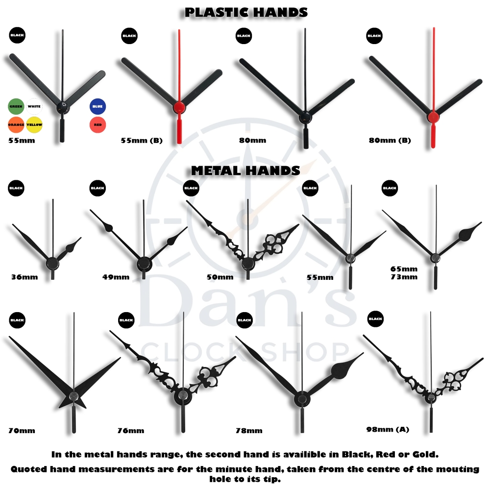 31 Day Japanese Shaft Hands For Quartz Clock Mechanism Hand Hole Sizes 5.0 mm & 3.1 mm