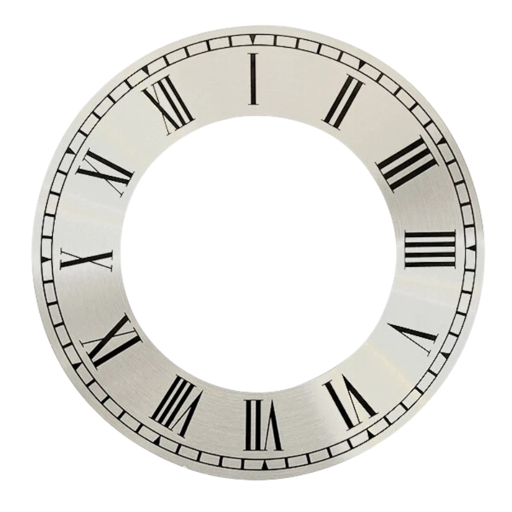 Metal Silver Chapter Clock Dial Ring With Black Roman Numbers