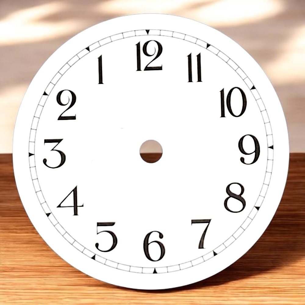 Reverse Or Barber's White Metal Clock Dial Face Suitable For A Clock That Rotates Anti-clockwise
