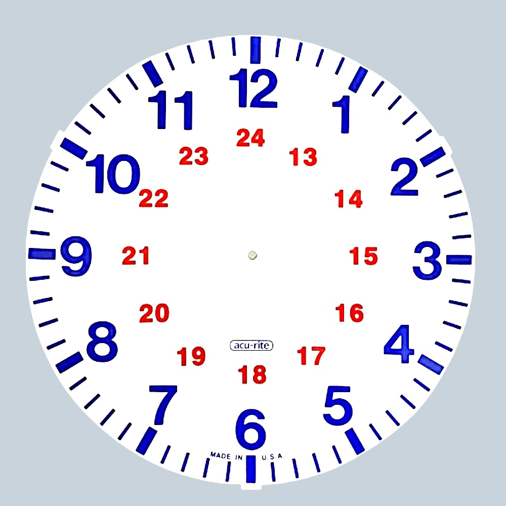 Military USA Acu-rite Card Clock Dial Face - Blue & Red - 305mm