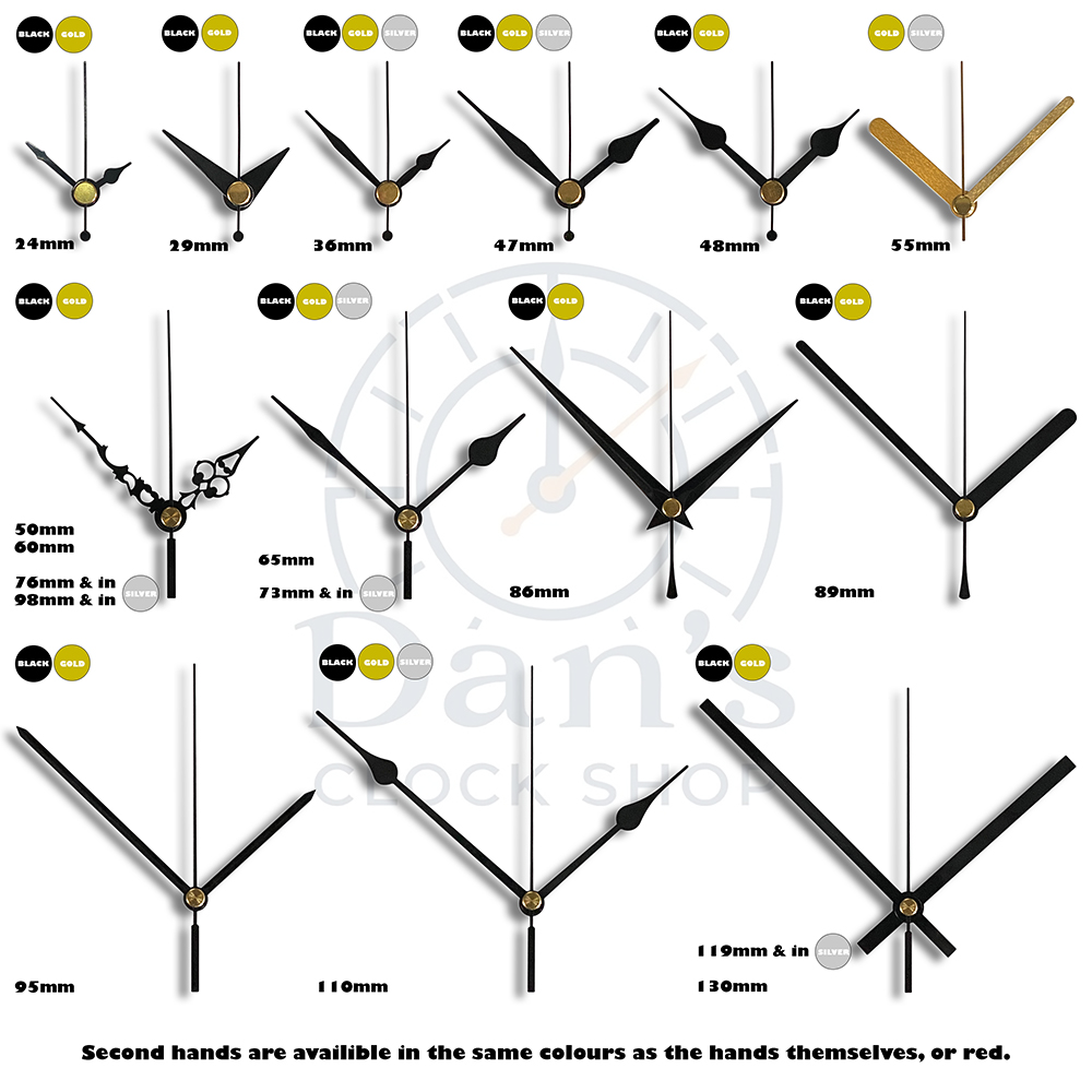 Chinese Shaft Hands For Quartz Clock Mechanism Hand Hole Sizes 5.5 mm & 3.6 mm - Metal