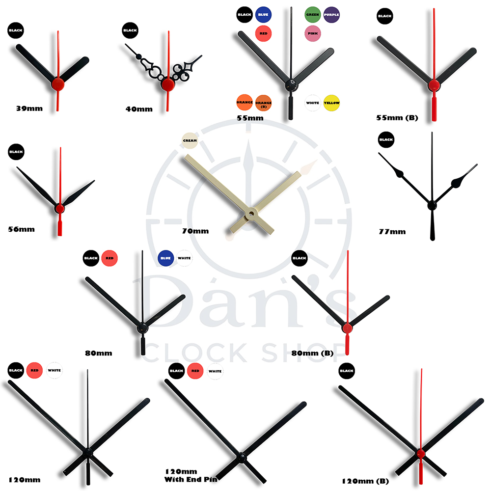 Chinese Shaft Hands For Quartz Clock Mechanism Hand Hole Sizes 5.5 mm & 3.6 mm - Plastic