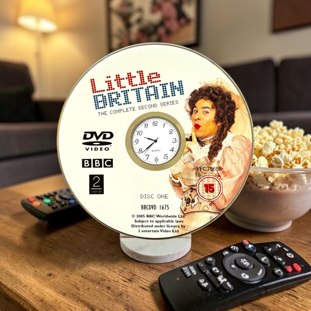 Little Britain Novelty Desktop DVD Clock With Fixed Gold Insert - Design 1