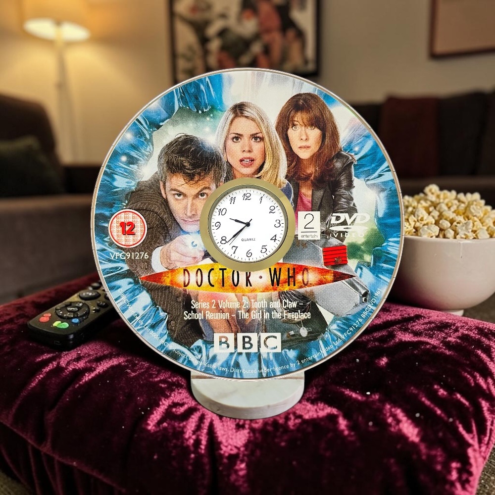 Doctor Who Novelty Desktop DVD Clock With Fixed Gold Insert