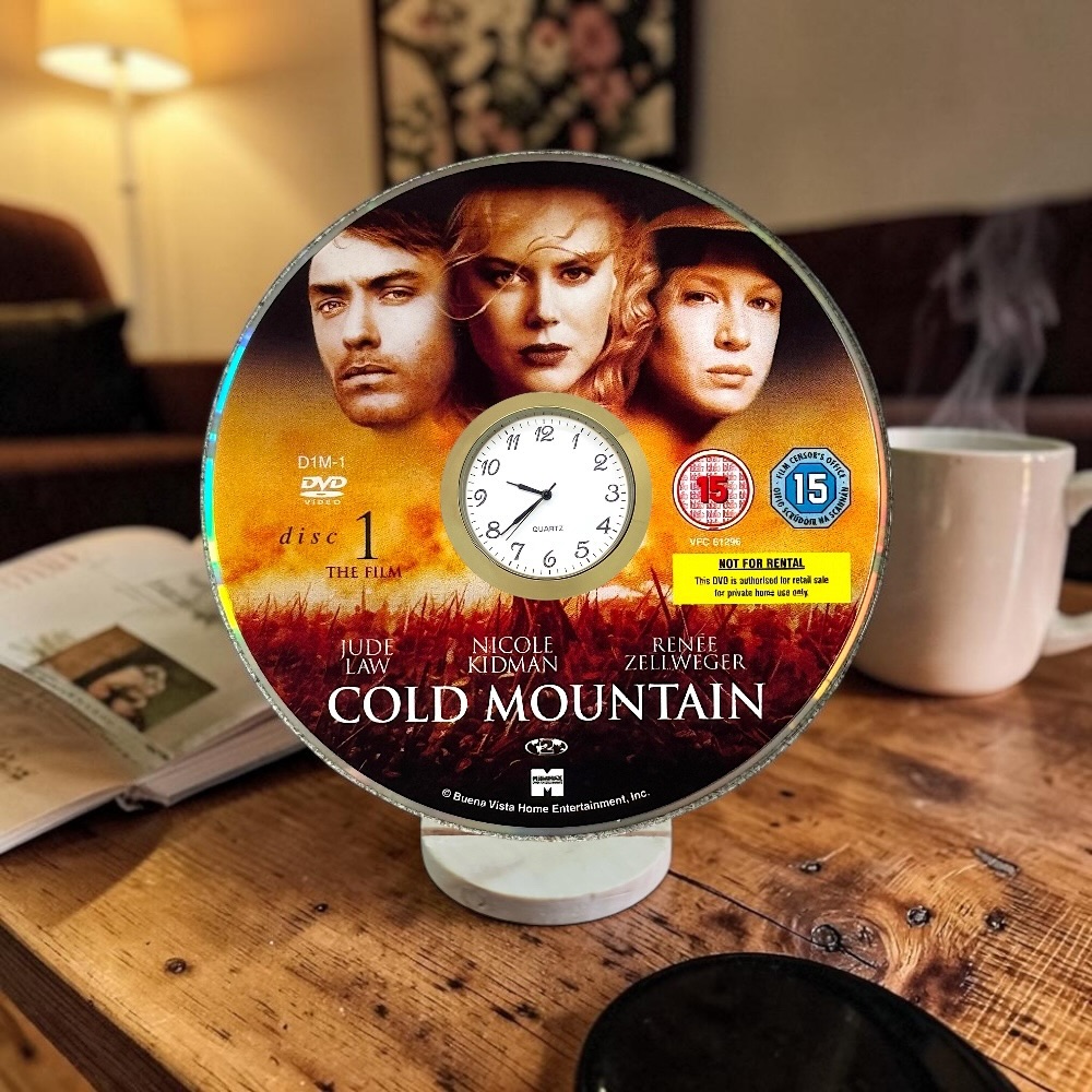 Cold Mountain Novelty Desktop DVD Clock With Fixed Gold Insert - Design 1