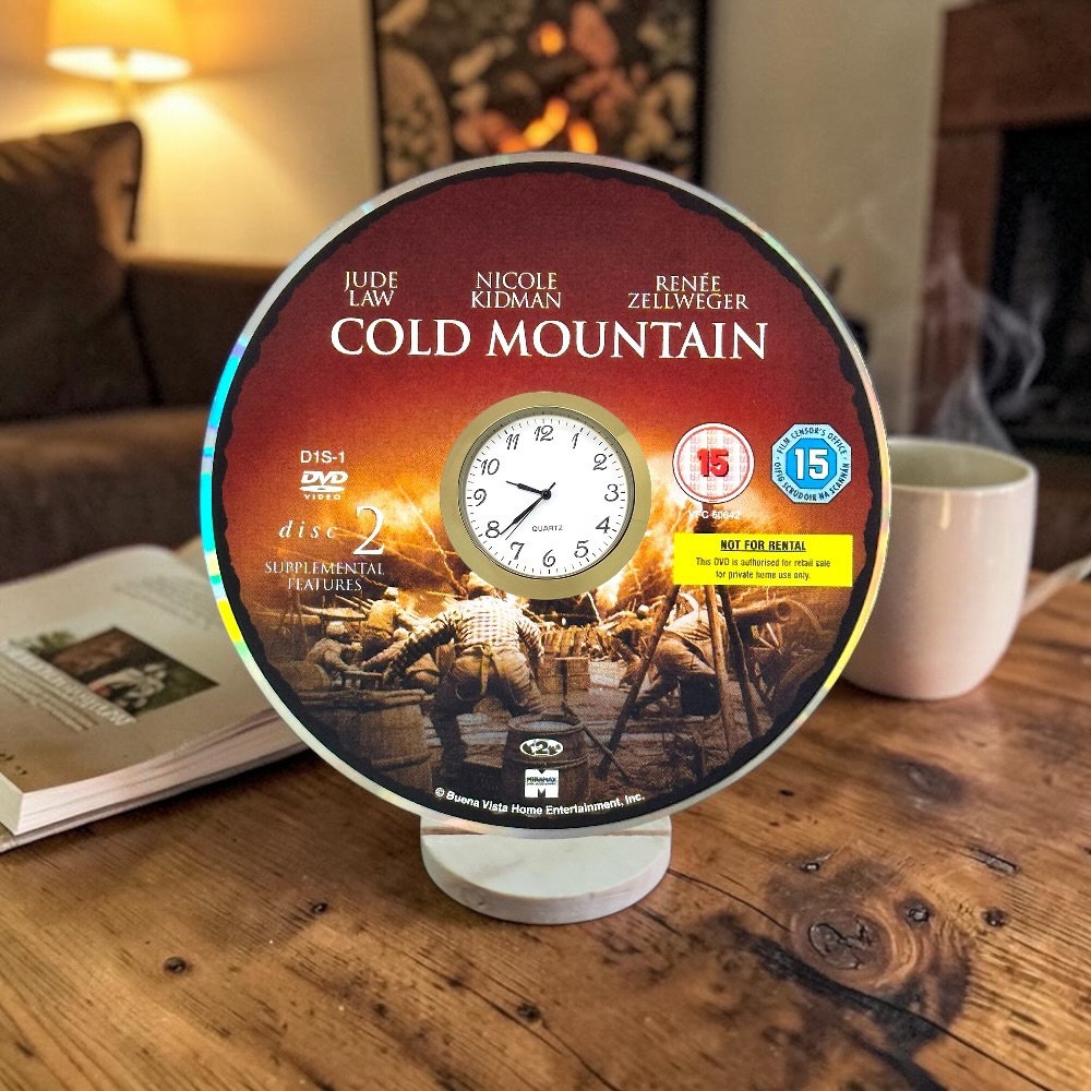 Cold Mountain Novelty Desktop DVD Clock With Fixed Gold Insert - Design 2