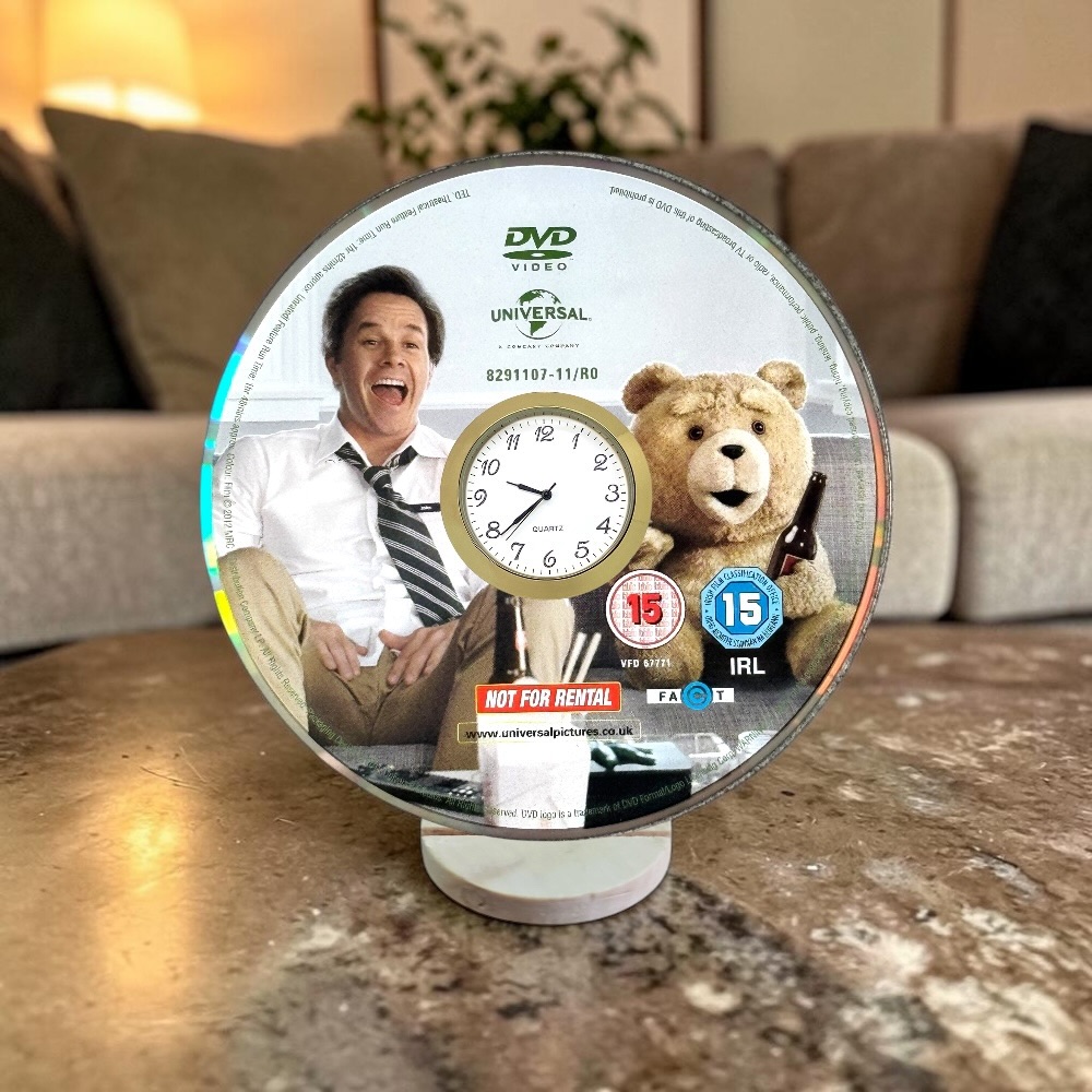 Ted Novelty Desktop DVD Clock With Fixed Gold Insert
