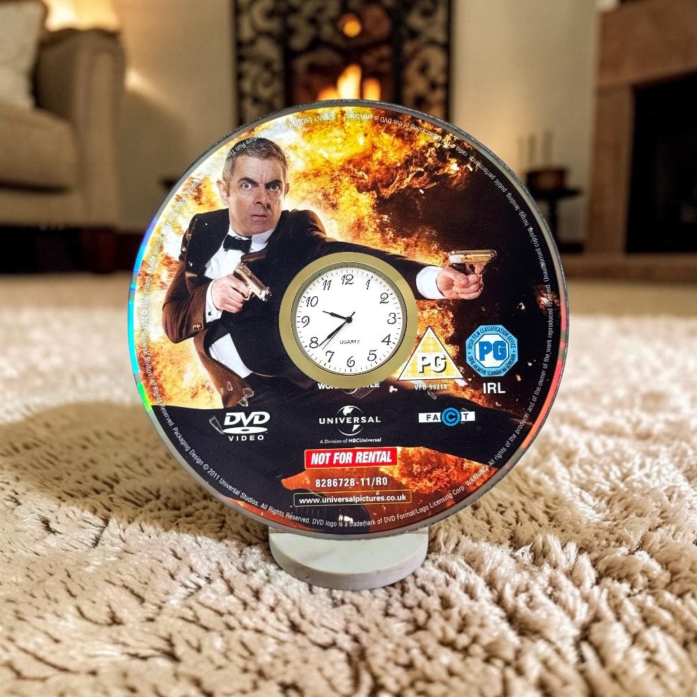 Johnny English Novelty Desktop DVD Clock With Fixed Gold Insert