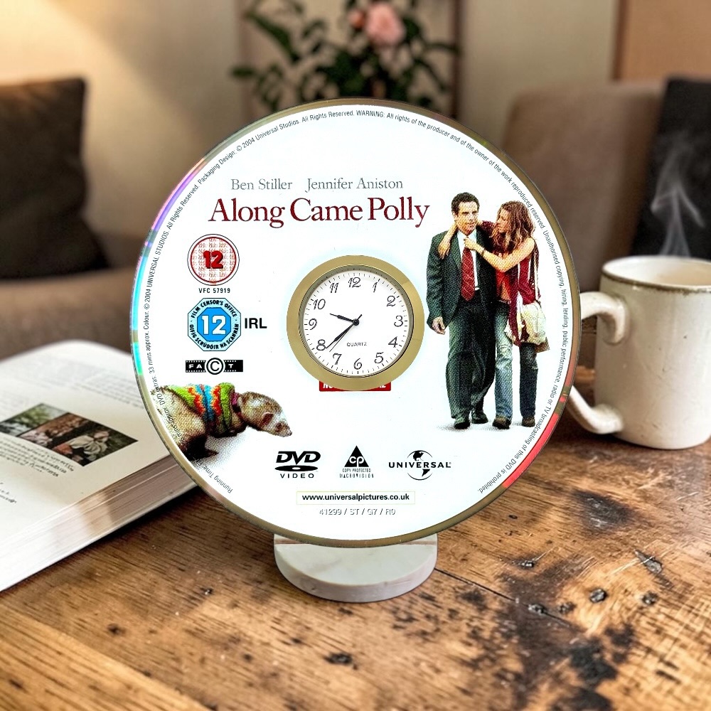 Along Came Polly Novelty Desktop DVD Clock With Fixed Gold Insert