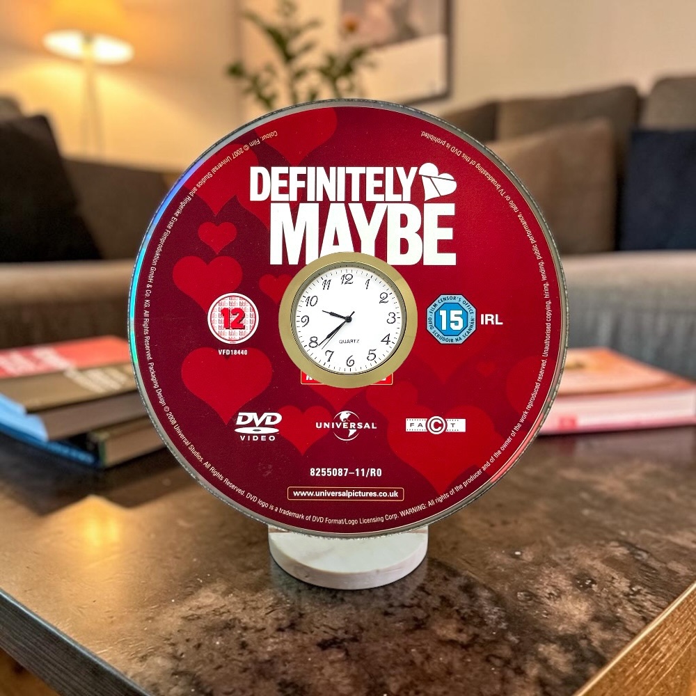 Definitely Maybe Novelty Desktop DVD Clock With Fixed Gold Insert