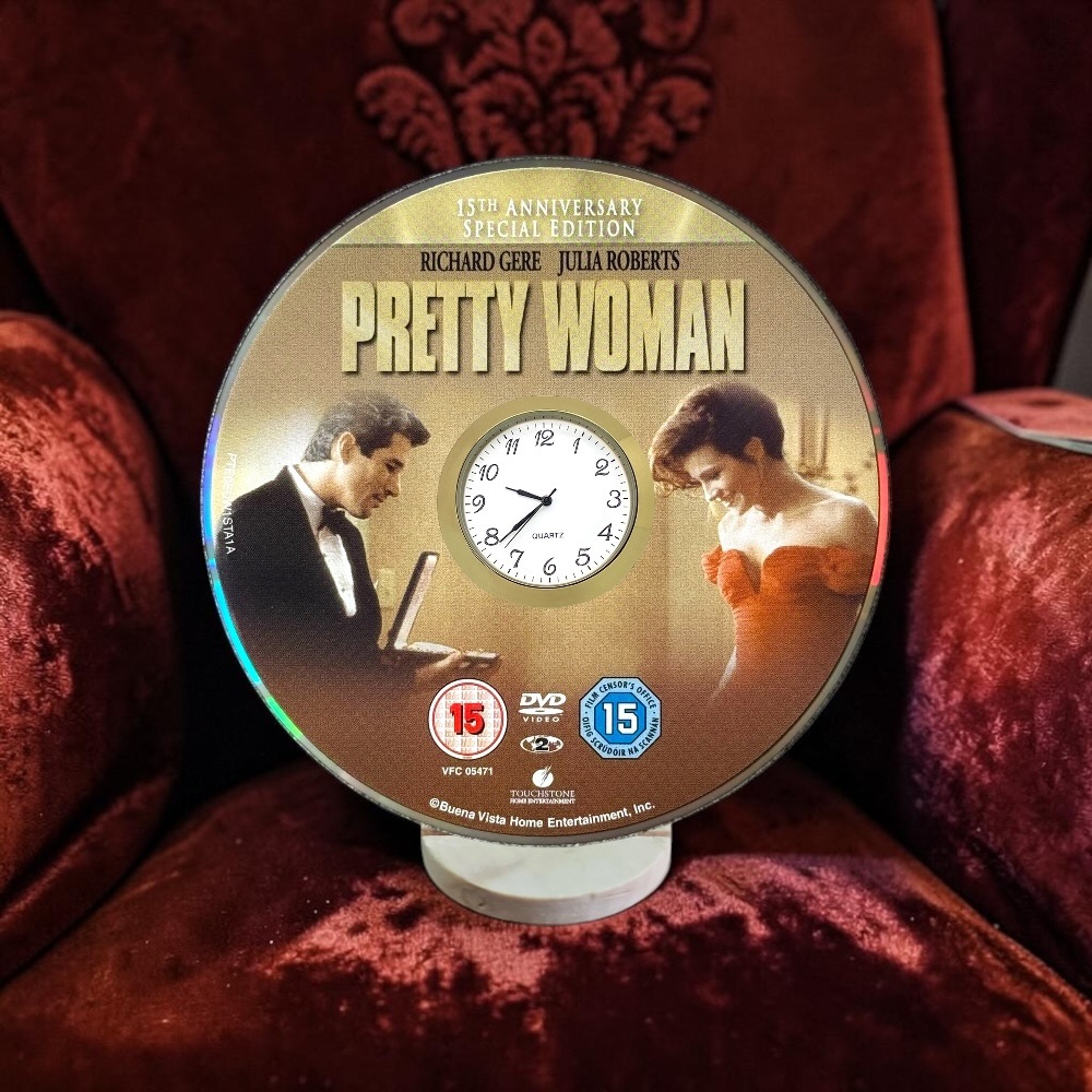 Pretty Woman Novelty Desktop DVD Clock With Fixed Gold Insert