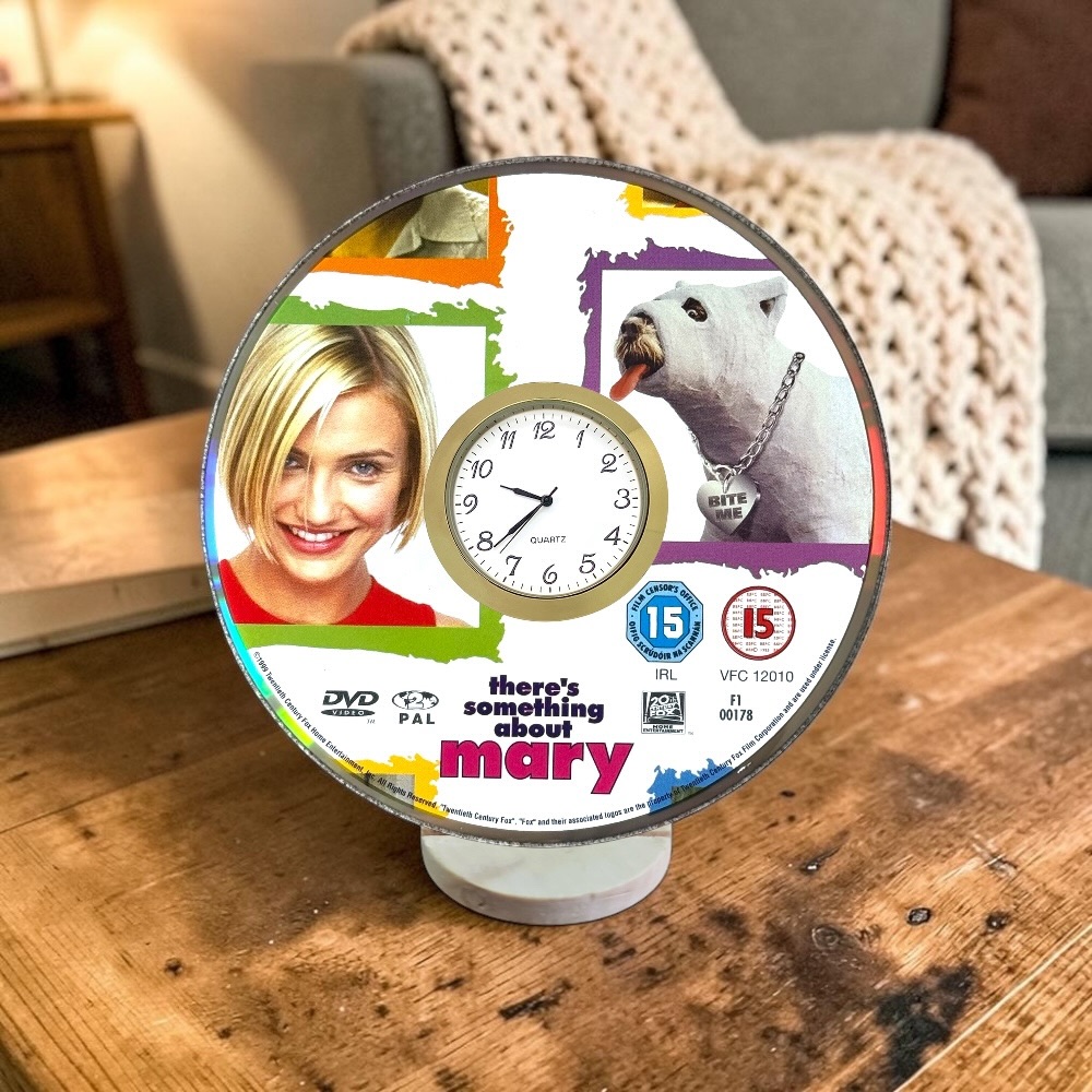 There's Something About Mary Novelty Desktop DVD Clock With Fixed Gold Insert