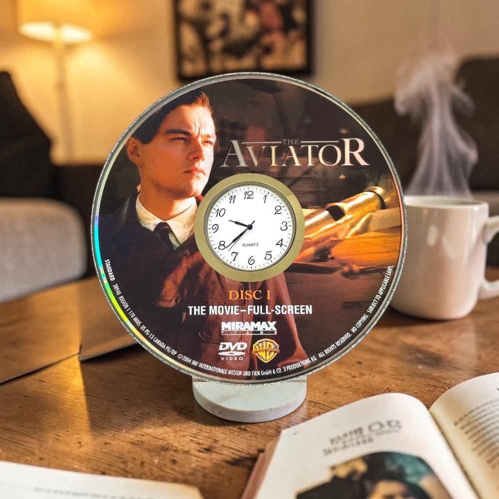 The Aviator Novelty Desktop DVD Clock With Fixed Gold Insert - Design 1