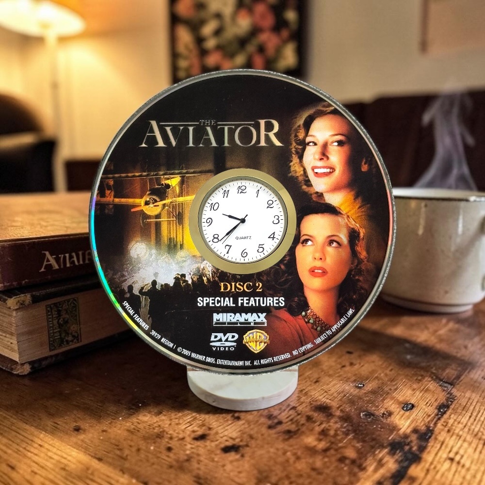 The Aviator Novelty Desktop DVD Clock With Fixed Gold Insert - Design 2
