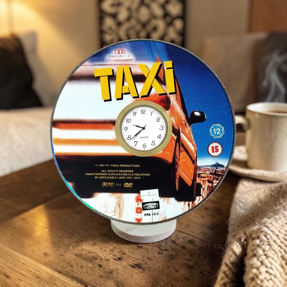 Taxi Novelty Desktop DVD Clock With Fixed Gold Insert