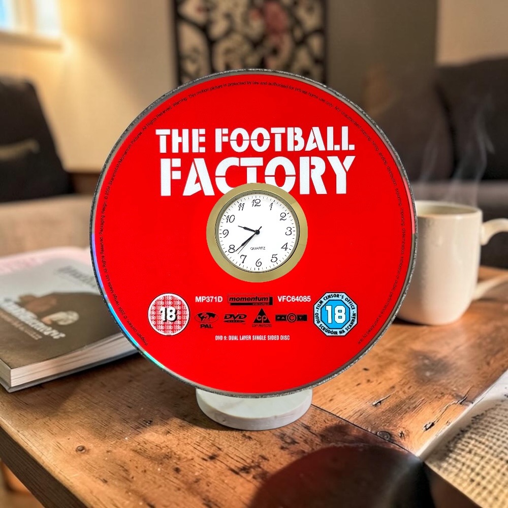 The Football Factory Novelty Desktop DVD Clock With Fixed Gold Insert