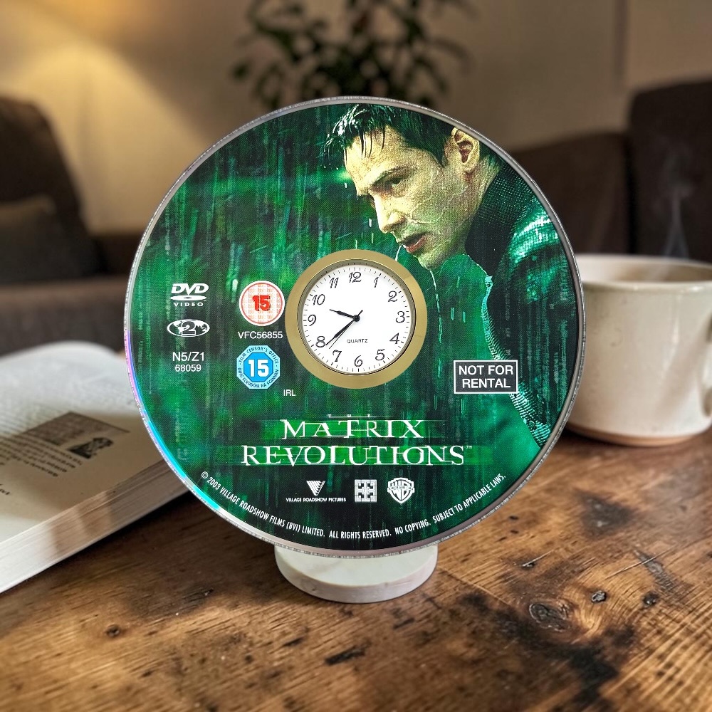 Matrix Revolutions Novelty Desktop DVD Clock With Fixed Gold Insert