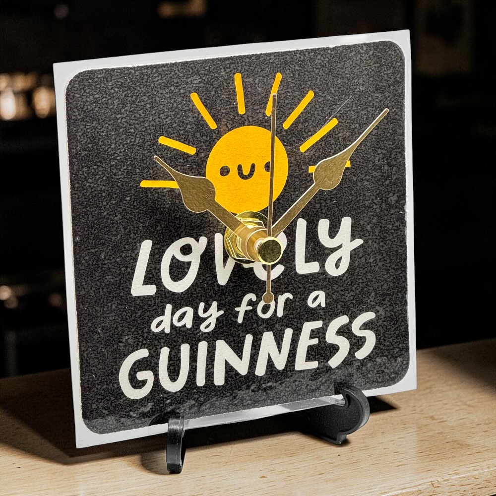 Upcycled Novelty Guinness Beer Mat Clock With Display Stand – Design 26