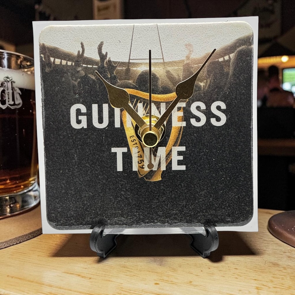 Upcycled Novelty Guinness Beer Mat Clock With Display Stand – Design 27