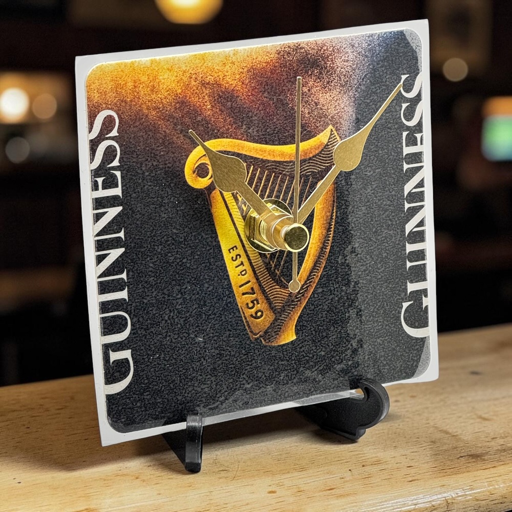 Upcycled Novelty Guinness Beer Mat Clock With Display Stand – Design 28