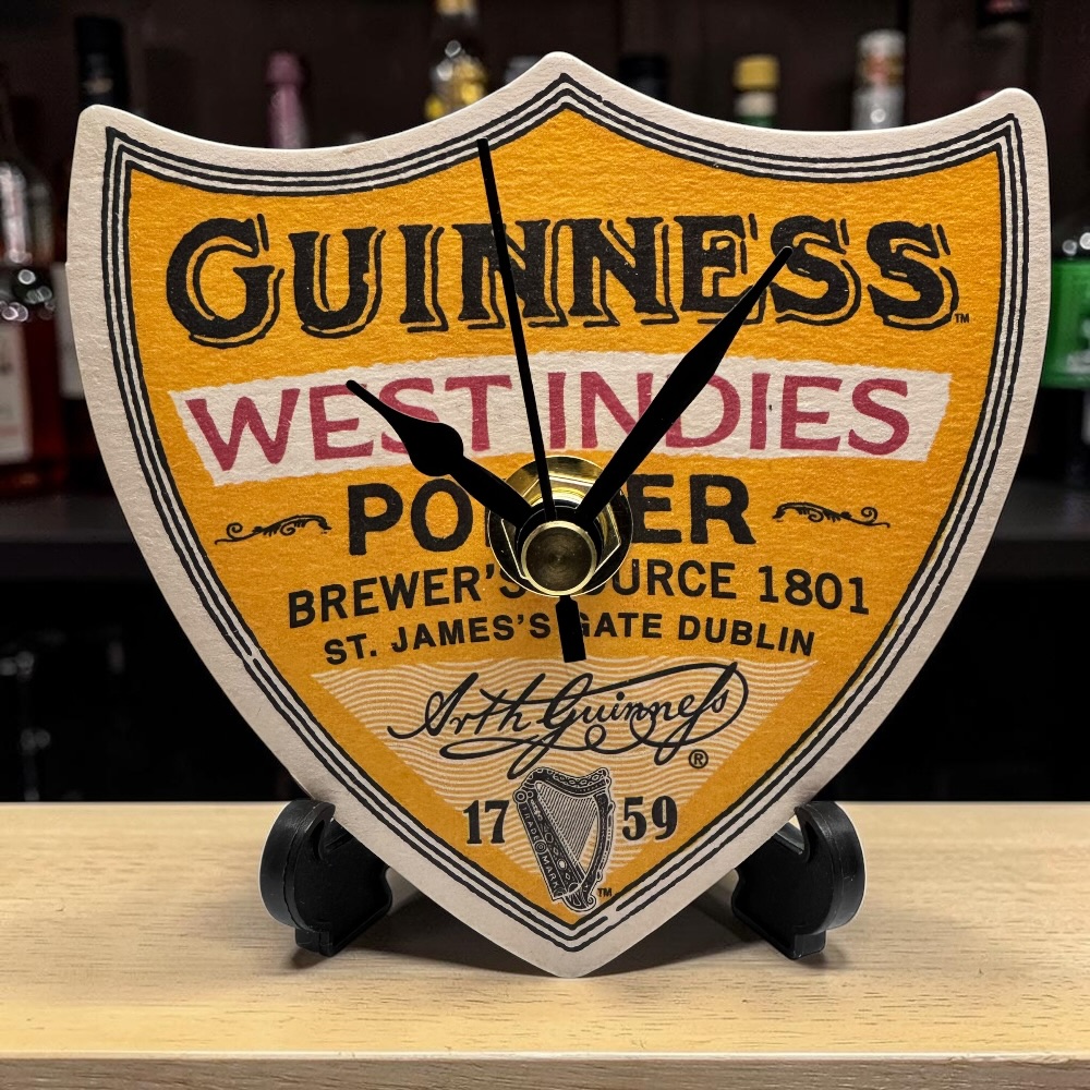 Upcycled Novelty Guinness Beer Mat Clock With Display Stand – Design 31