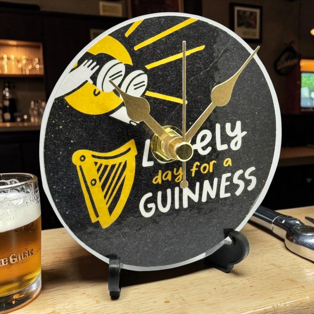 Upcycled Novelty Guinness Beer Mat Clock With Display Stand – Design 33