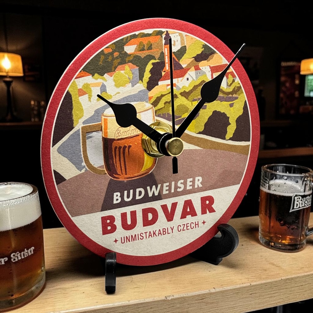 Novelty Beer Mat Clocks With Display Stand – Budweiser 04