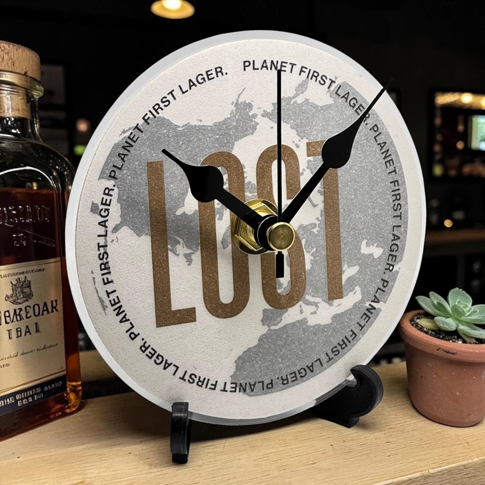 Novelty Beer Mat Clocks With Display Stand – Lost Plant First Lager
