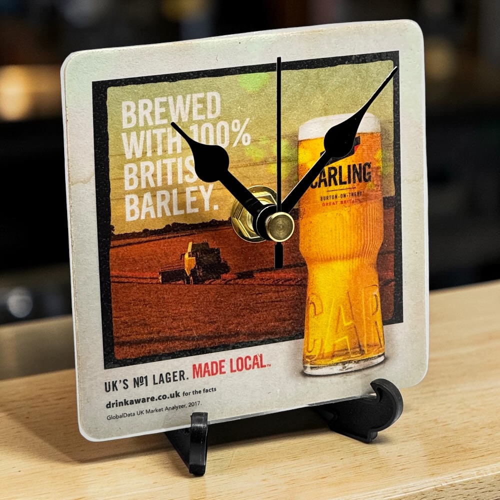 Novelty Beer Mat Clocks With Display Stand – Carling 05