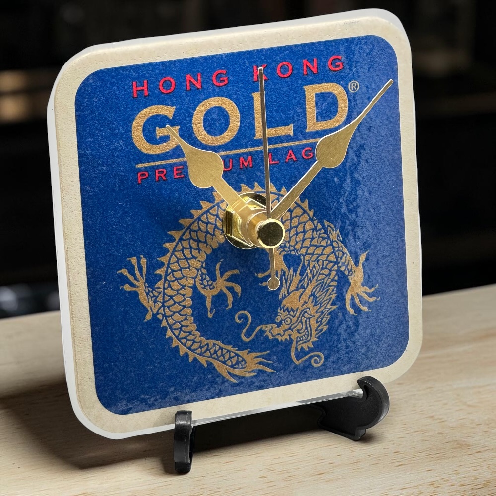 Novelty Beer Mat Clocks With Display Stand – Gold