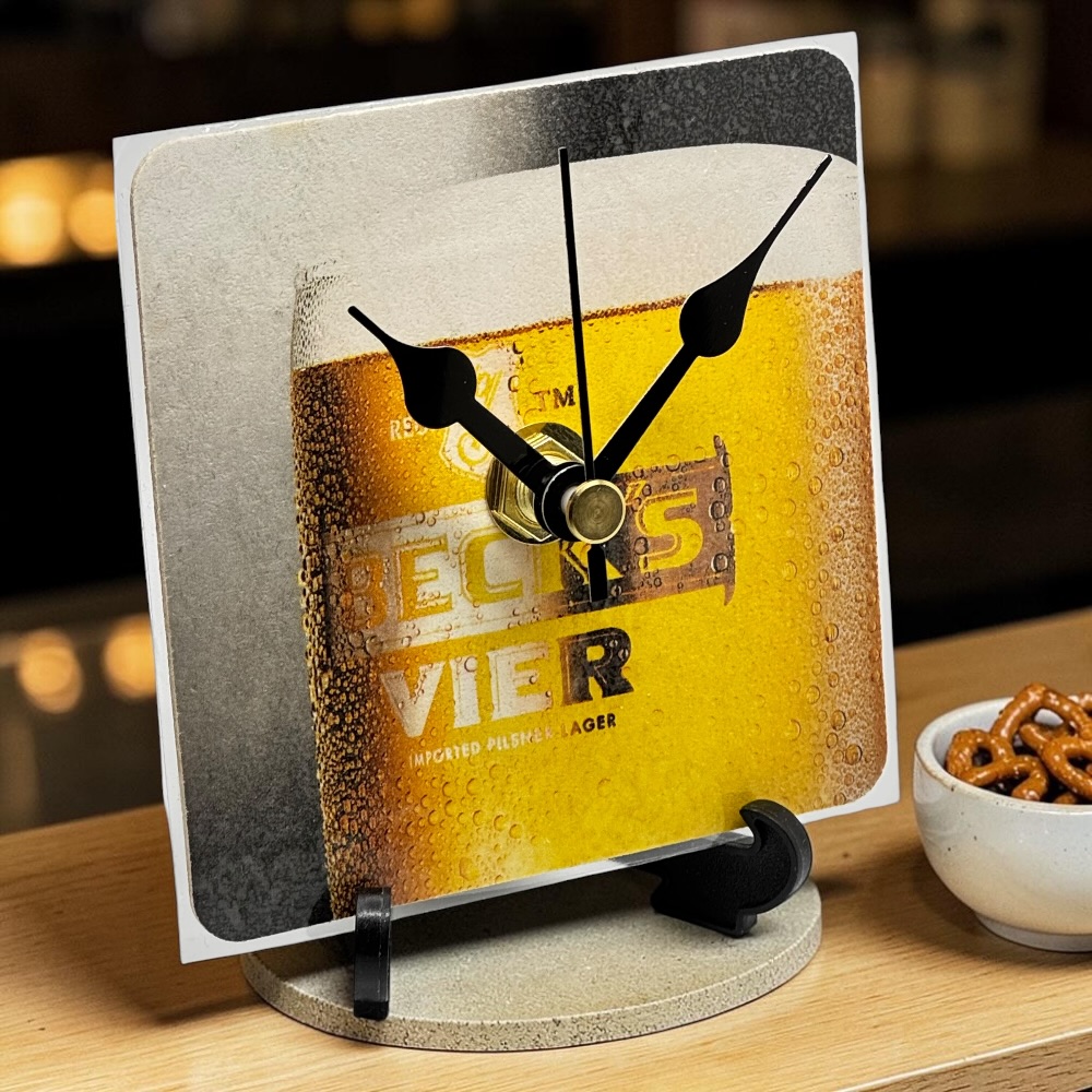 Novelty Beer Mat Clocks With Display Stand – Becks Vier