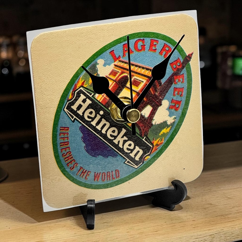 Novelty Beer Mat Clocks With Display Stand – Heineken 03