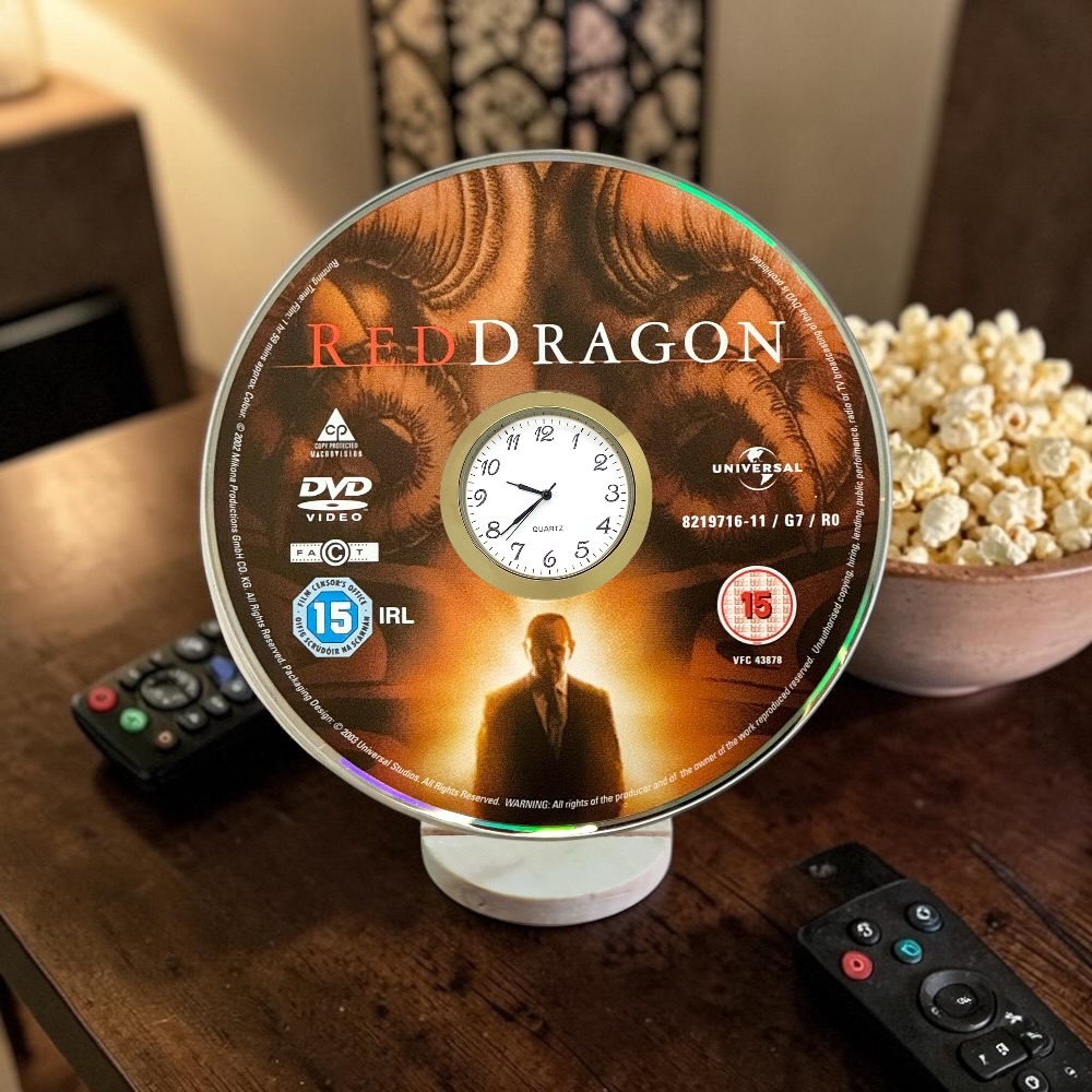 Red Dragon Novelty Desktop DVD Clock With Fixed Gold Insert