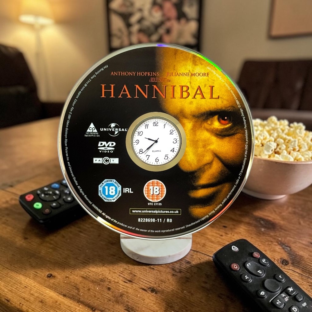 Hannibal Novelty Desktop DVD Clock With Fixed Gold Insert