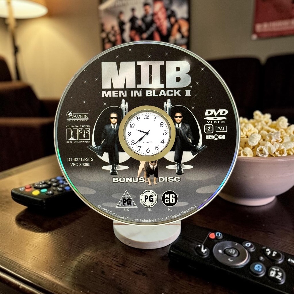 Men In Black Novelty Desktop DVD Clock With Fixed Gold Insert