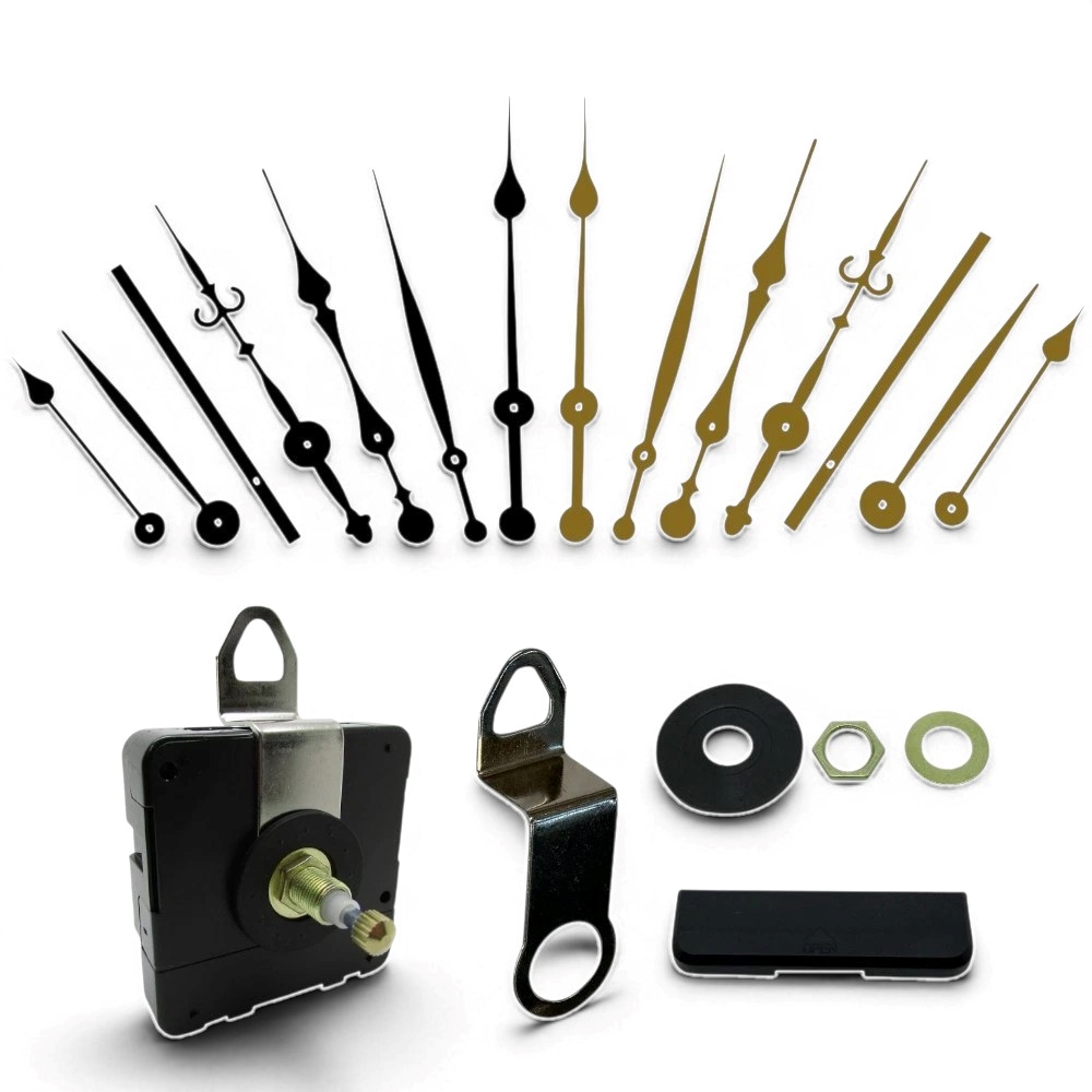 High Torque Screw-Fit Clock Mechanism With Compatible Extra-Long Metal Hands  - 11.7mm Thread