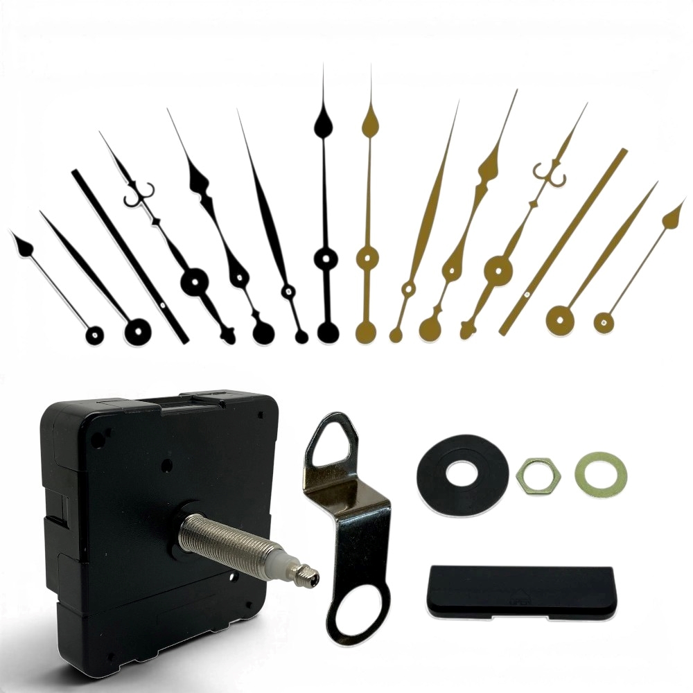 High Torque Screw-Fit Clock Mechanism With Compatible Extra-Long Metal Hands  - 24mm Thread