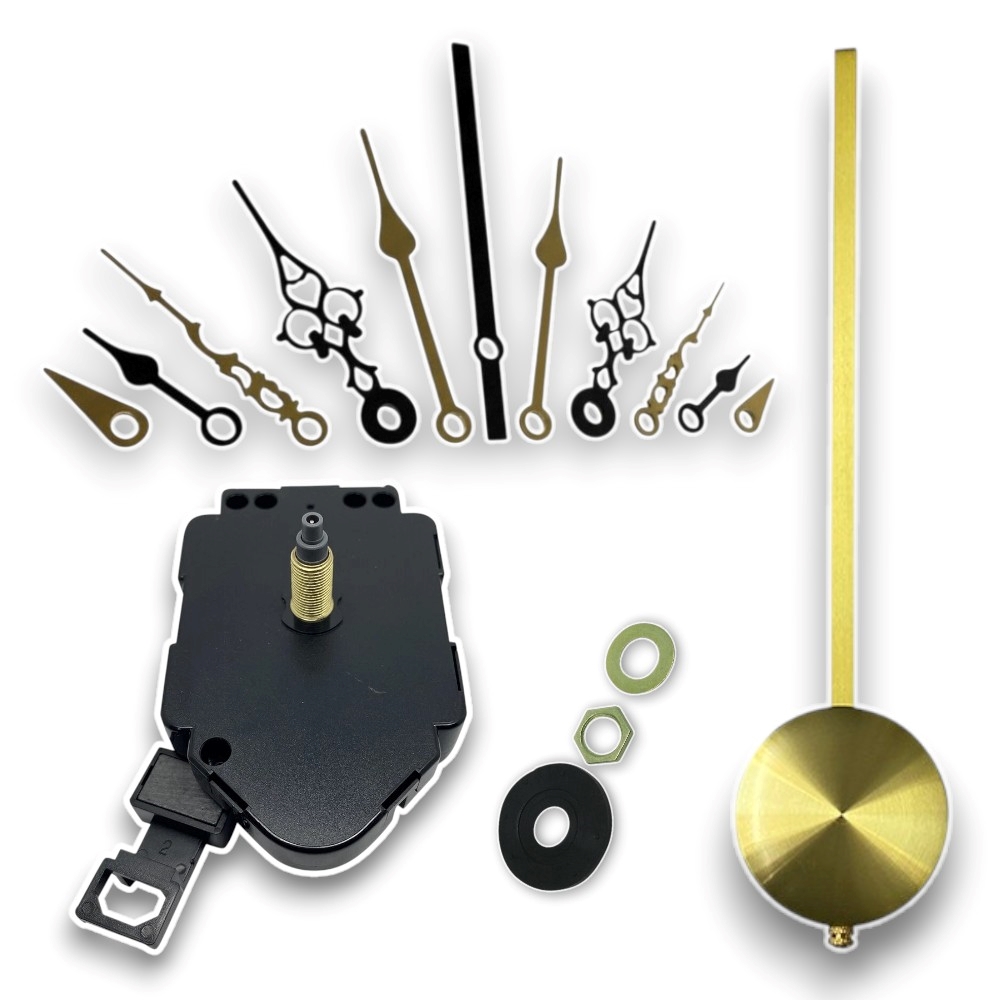 Standard Press-Fit Pendulum Clock Mechanism With Compatible Hands and Pendulum Rod & Bob