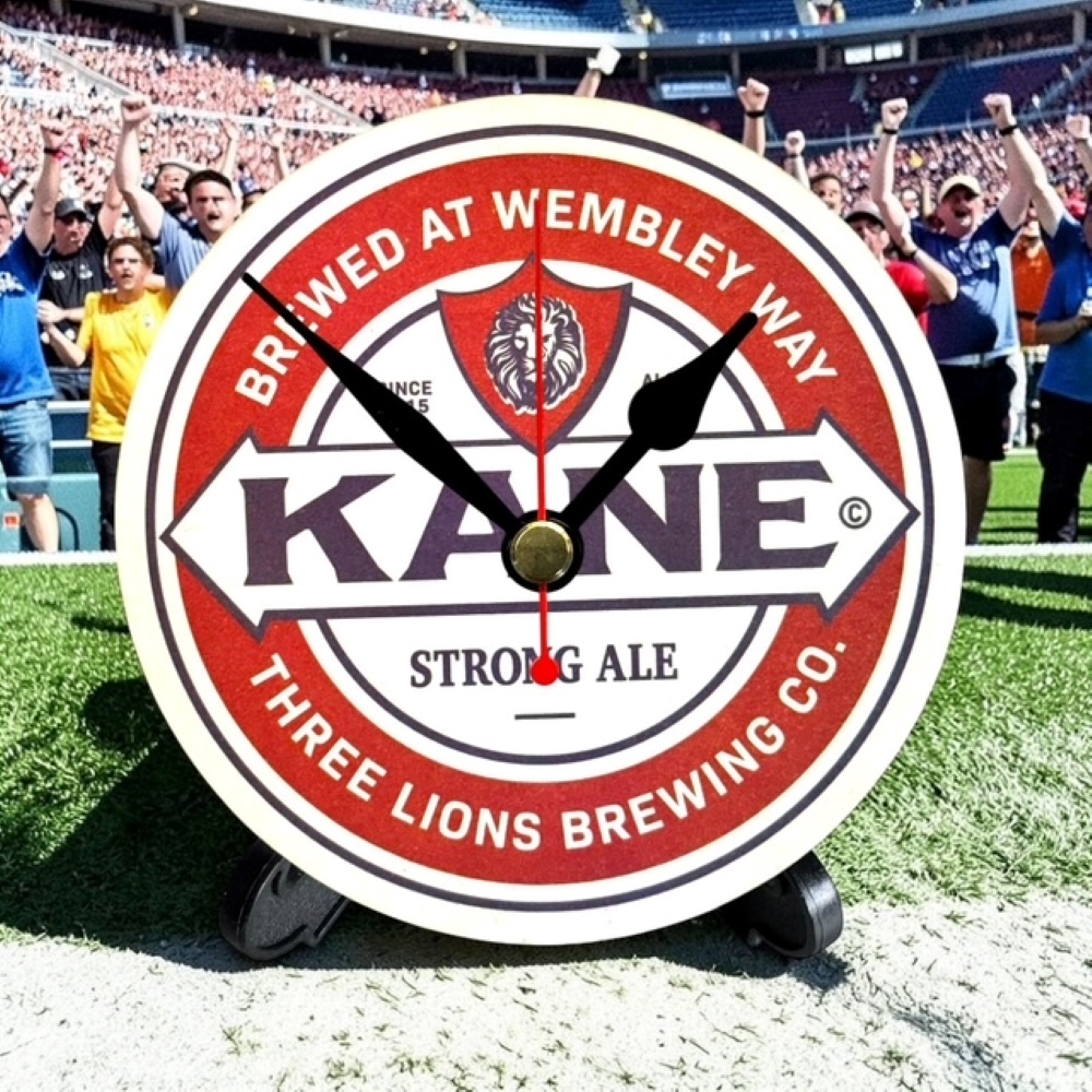 England Novelty Upcycled Beer Mat Clocks With Display Stand – Kane 01