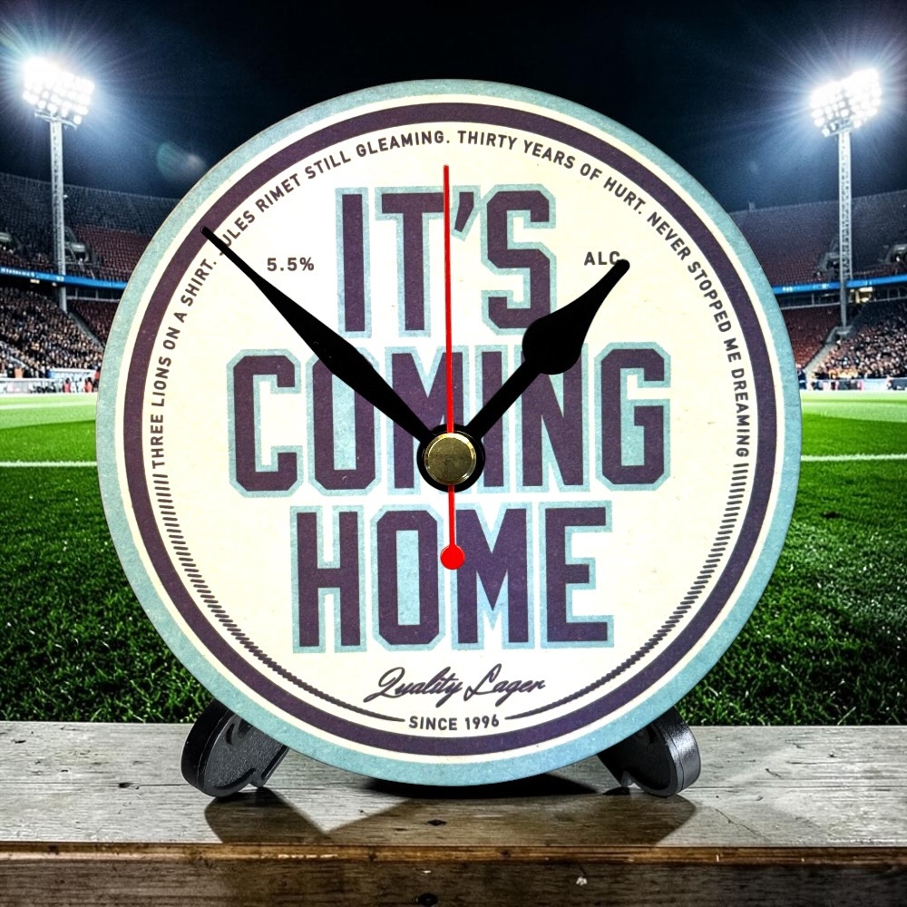 England Novelty Upcycled Beer Mat Clocks With Display Stand – It's Coming Home