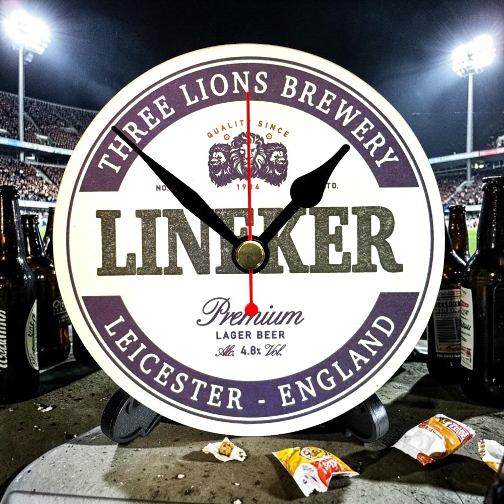 England Novelty Upcycled Beer Mat Clocks With Display Stand – Lineker