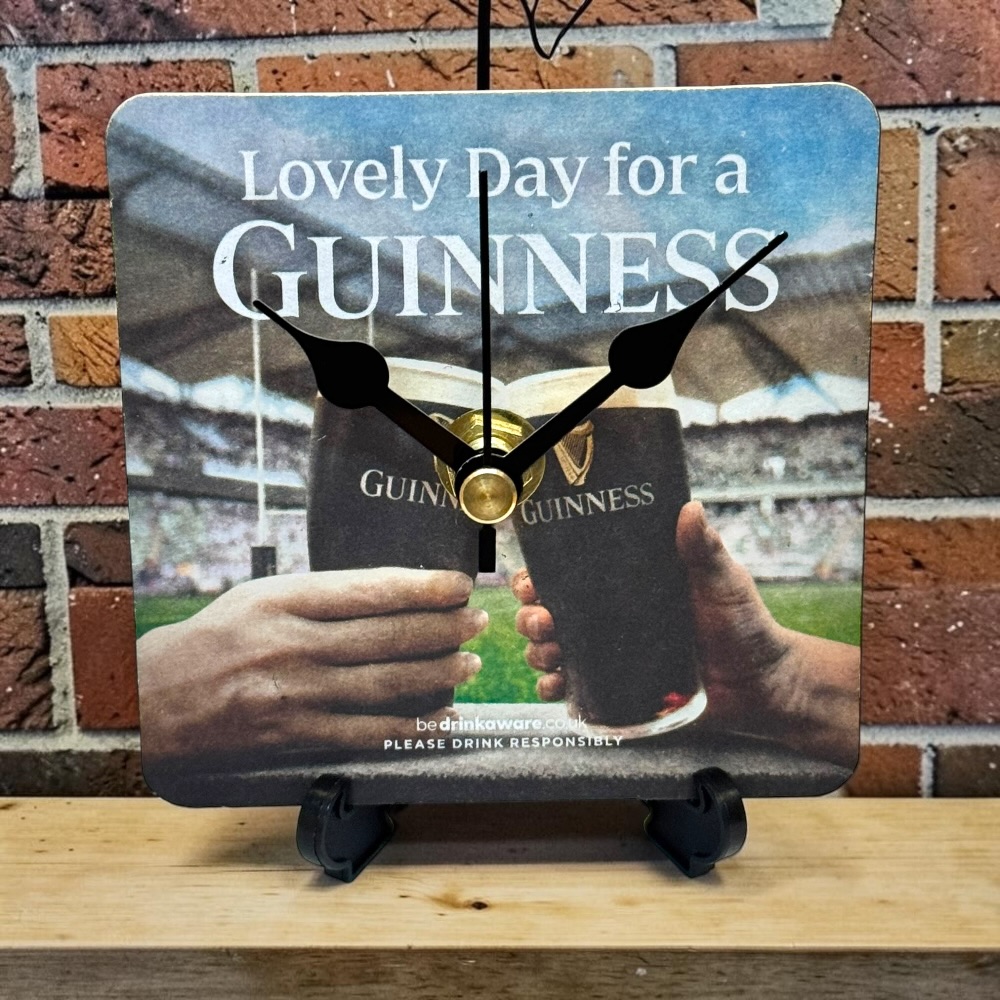 Upcycled Novelty Guinness Beer Mat Clock With Display Stand – Design 35