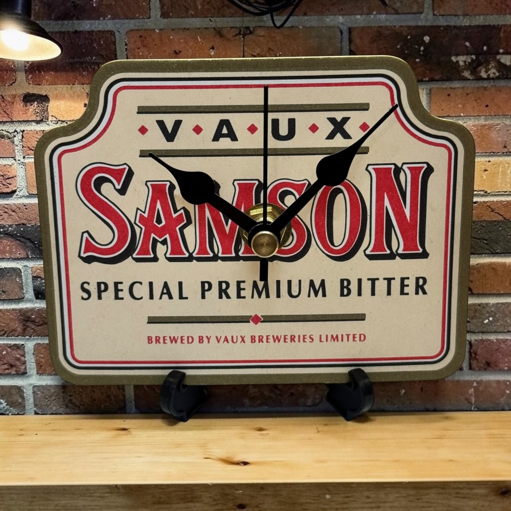 Upcycled Novelty Beer Mat Clock With Display Stand - Samson Bitter