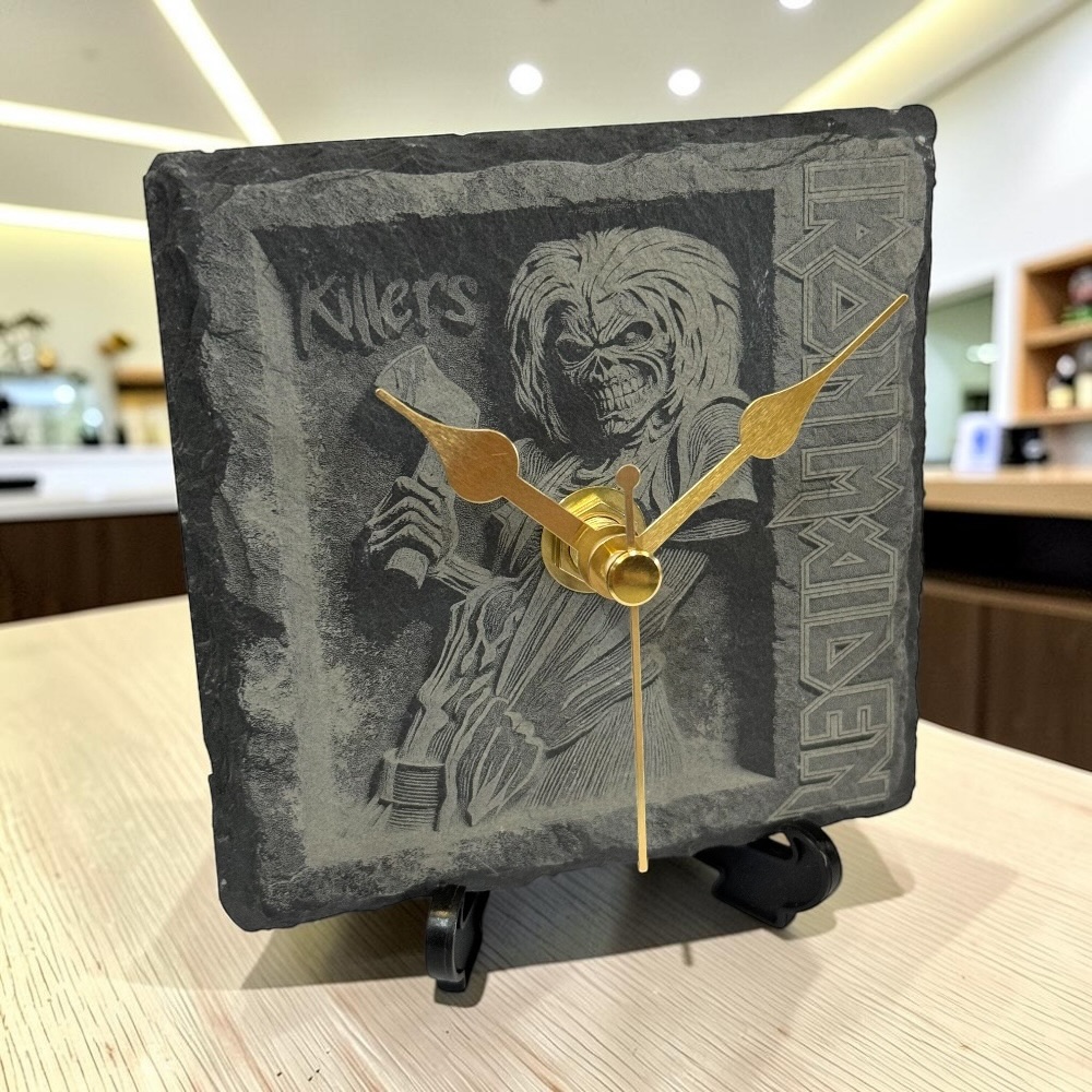 Iron Maiden Handmade Slate-Engraved Desktop Clock With Display Stand