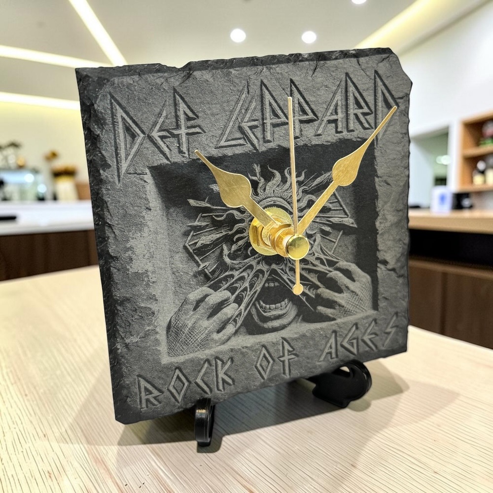 Def Leppard Handmade Slate-Engraved Desktop Clock With Display Stand