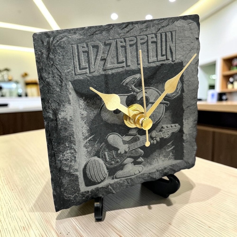 Led Zeppelin Handmade Slate-Engraved Desktop Clock With Display Stand